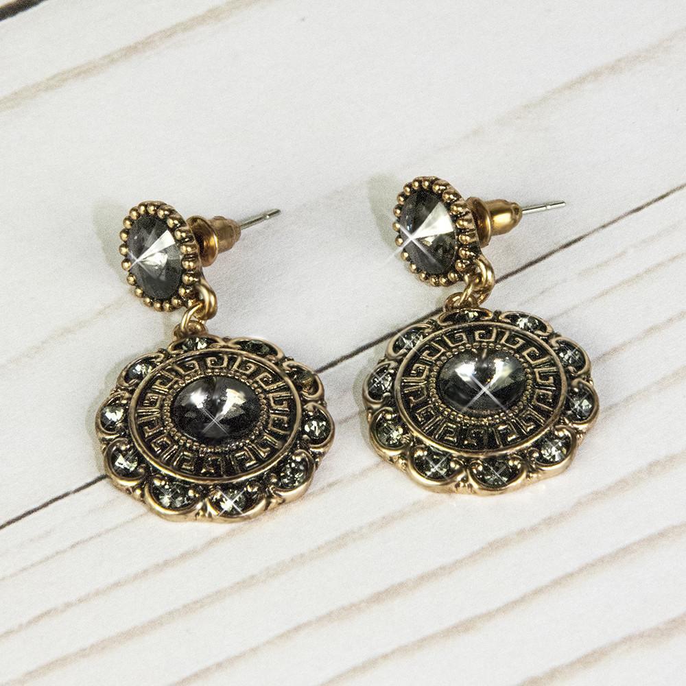 Whacky Wino Bloom Earrings in charcoal, featuring floral design with intricate details and dangling elements for a stylish look.