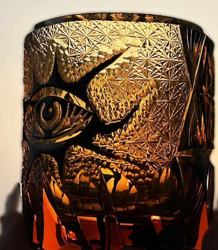 Handmade Crystal God's Eye Wine Glass by Whacky Wino showcasing intricate crystal eye design on clear glass.