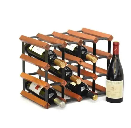 Modular Square Wine Rack by Whacky Wino featuring pine wood shelves and a black metal frame for stylish wine storage.