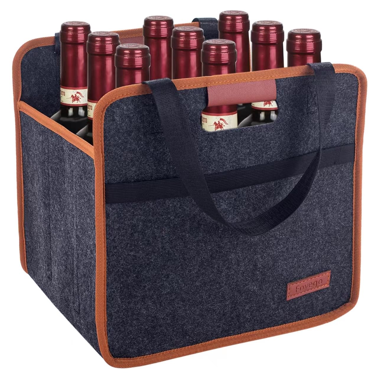 Whacky Wino The Tote 9-Bottle Insulated Wine Carrier Bag showing black insulated tote with handle and wine bottles inside.