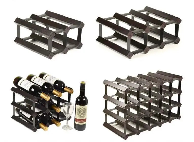 Whacky Wino modular square wine rack made of pine wood with a metal frame, designed for stylish wine storage and display.