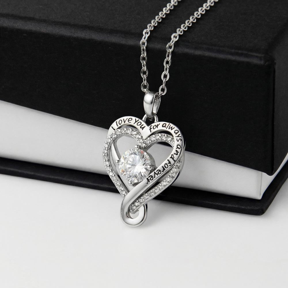 Engraved open heart necklace with CZ center stone, jewelry piece by ShineOn Fulfillment featuring "Love You Always" design