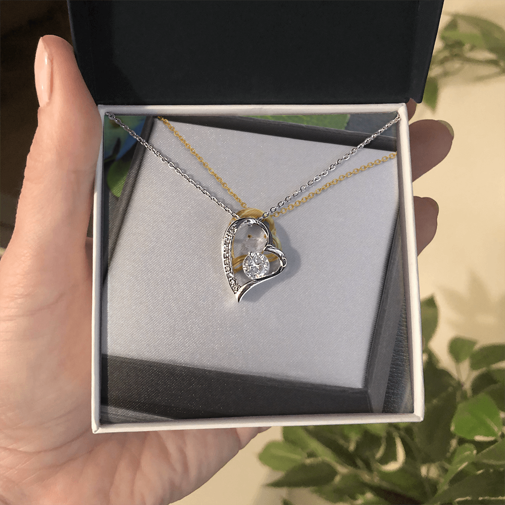 Forever Love Heart Necklace — CZ Crystal Pendant in Gold or White Gold