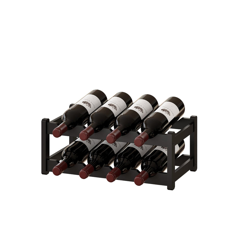 BMOSU 2-Tier Bamboo Wine Rack — 8-Bottle Countertop Storage in Black