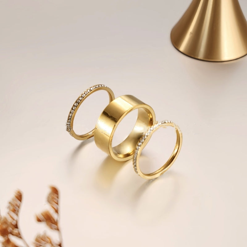 European and American style luxury titanium steel wide ring with 18K gold plating, featuring a simple and elegant design by Whacky Wino