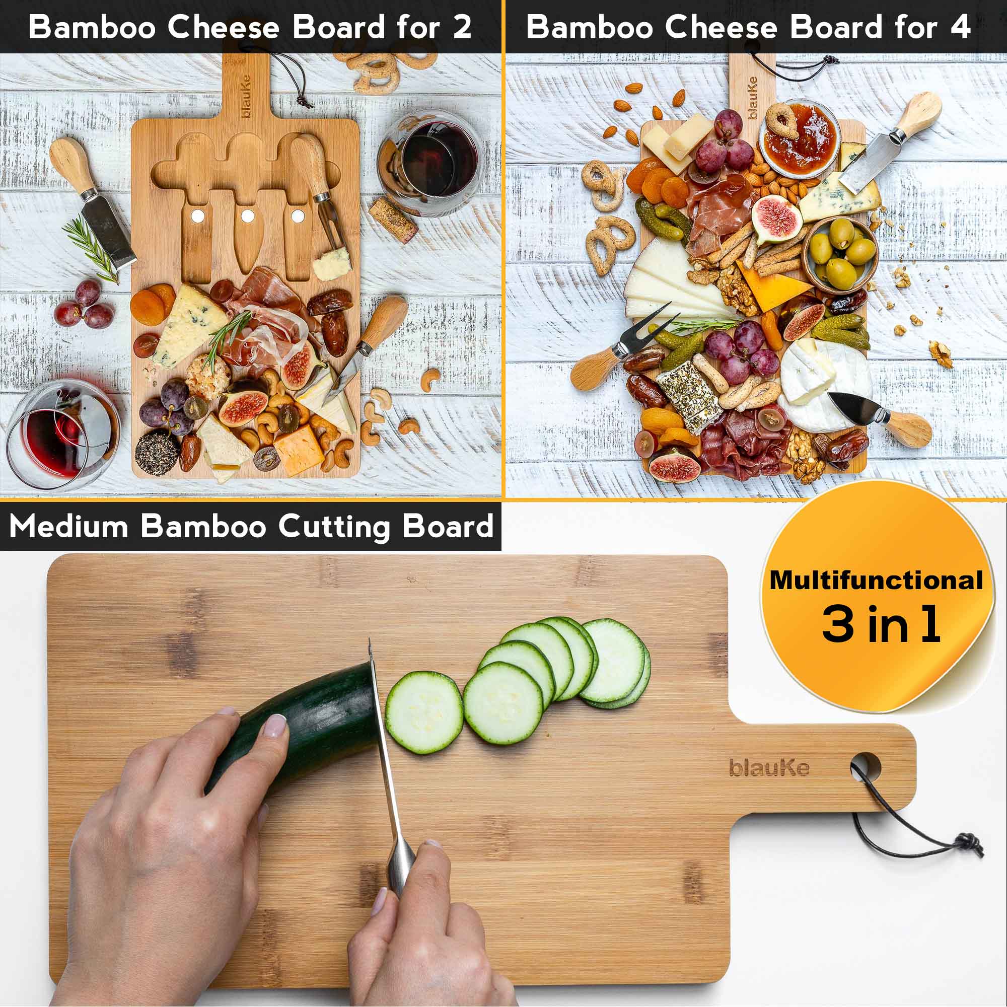 Whacky Wino 12x8" bamboo charcuterie board with magnetic cutlery storage, perfect for cheese and snack platters.