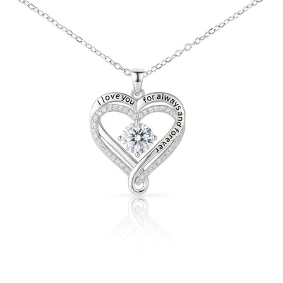 Love You Always Necklace — Engraved Open Heart with CZ Center Stone