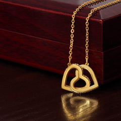 Interlocking Hearts Necklace — CZ Crystal Double Heart Pendant