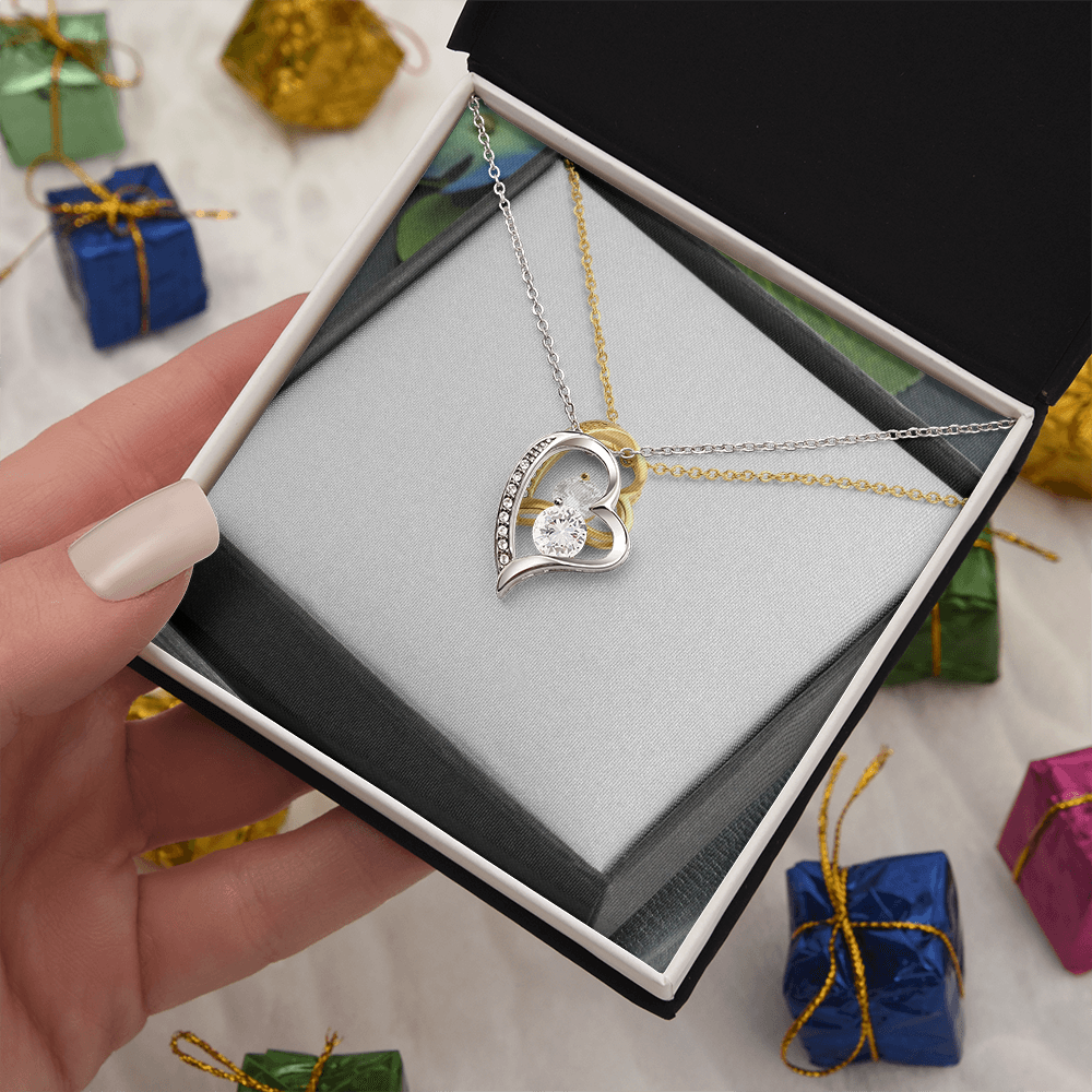 Forever Love Heart Necklace — CZ Crystal Pendant in Gold or White Gold