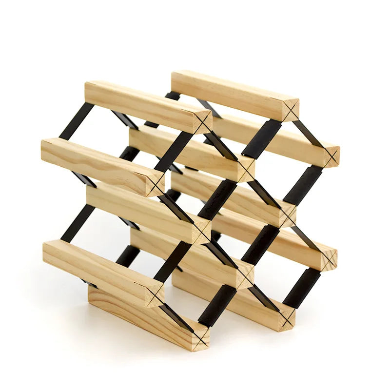 Whacky Wino modular square wine rack with pine wood shelves and metal frame, designed for stylish wine storage.