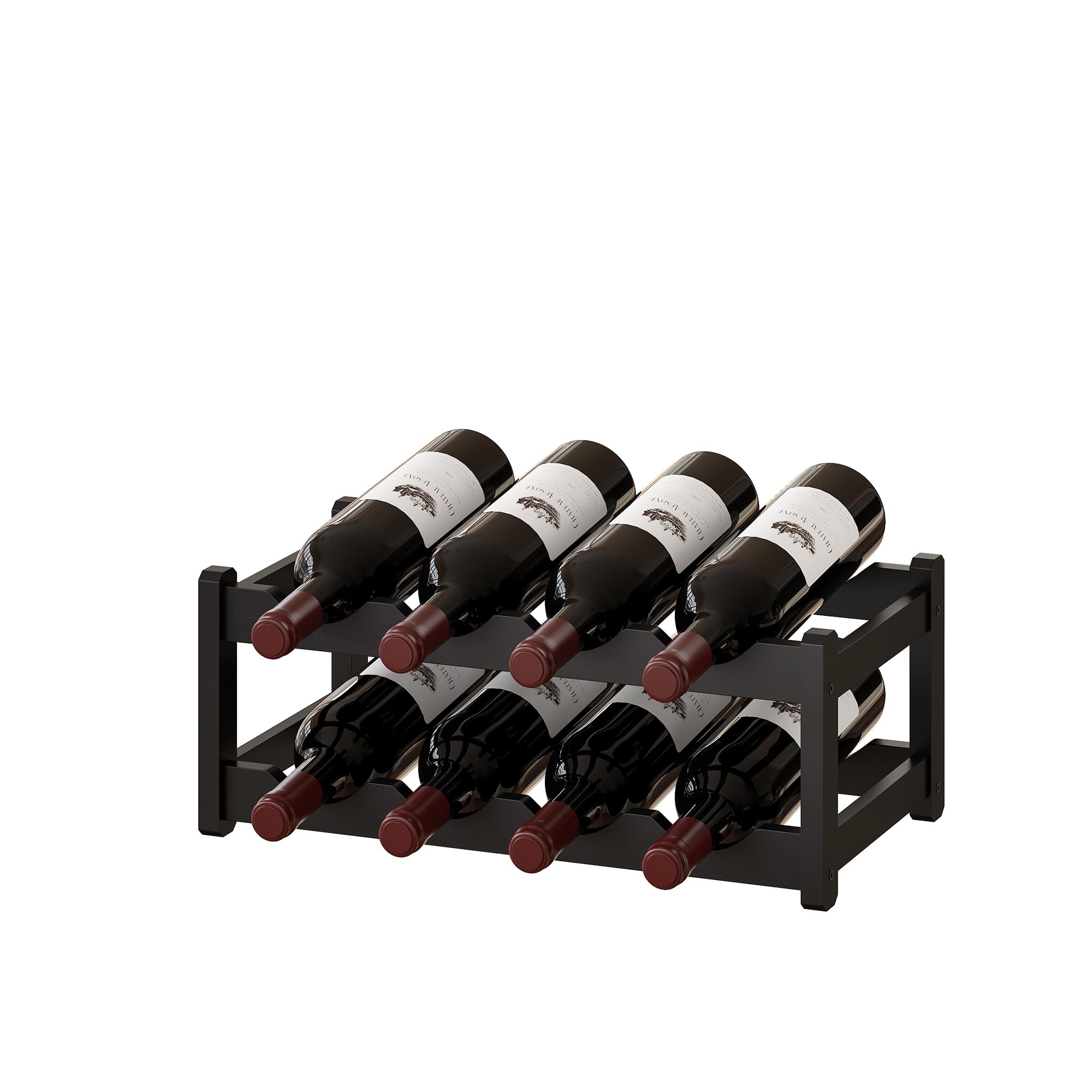 BMOSU 2-Tier Bamboo Wine Rack — 8-Bottle Countertop Storage in Black